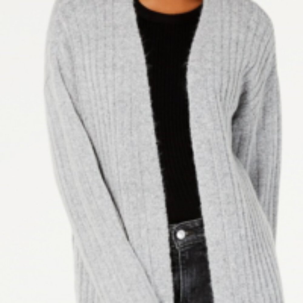 Hooked Up by IOT Juniors' Cozy Rib-Knit Cardigan Gray, Size Large